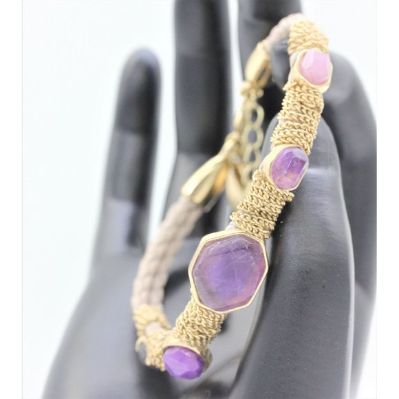 Charming Charlie bracelet adjustable, gold, amethyst purple faux gemstone - Picture 4 of 8